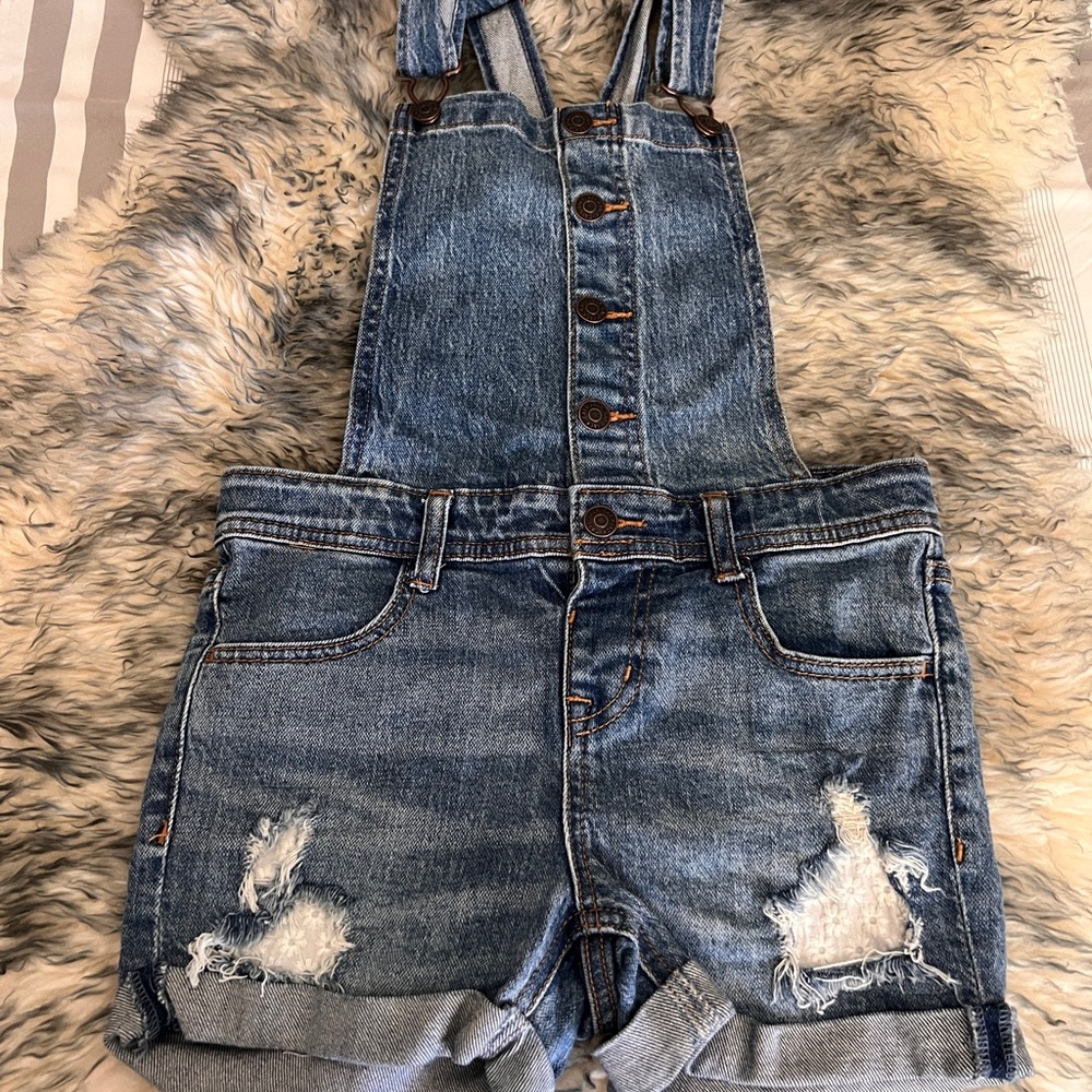 Cat & Jack Blue Denim Short Overalls Distressed